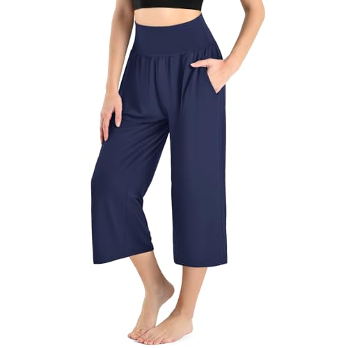 Ipletix Women's Capri Pants Casual Gaucho Wide Leg 23" Inseam Large Navy