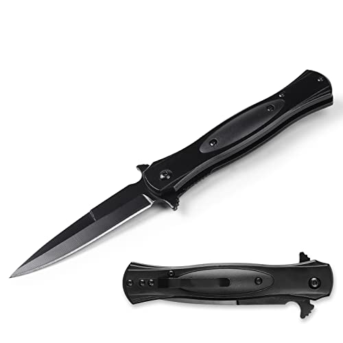 Pocket Knife for Men - EDC Stainless Steel Knife with Clip, Black