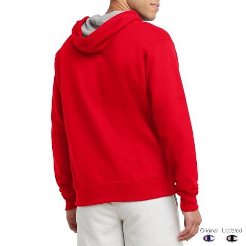 Champion Men's Pullover Fleece Hoodie - Midweight, C Logo, Large, Team Red Scarlet