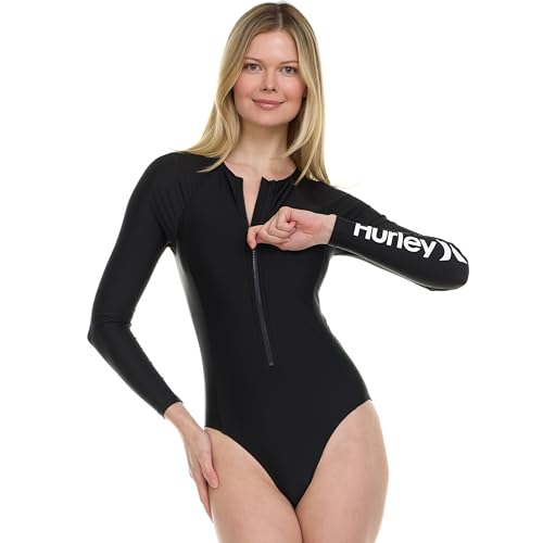 Hurley Women's Long Sleeve One-Piece Swimsuit Black XS Sun Protection Bathing Suit