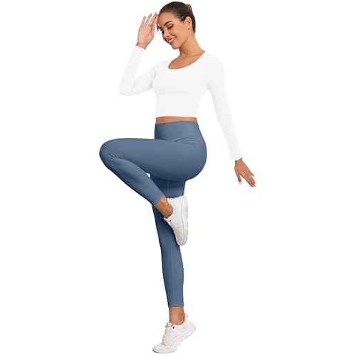 Women's Long Sleeve Crop Tops Scoop Neck Lightweight Workout Slim Fit Going Out Gym Yoga Shirts