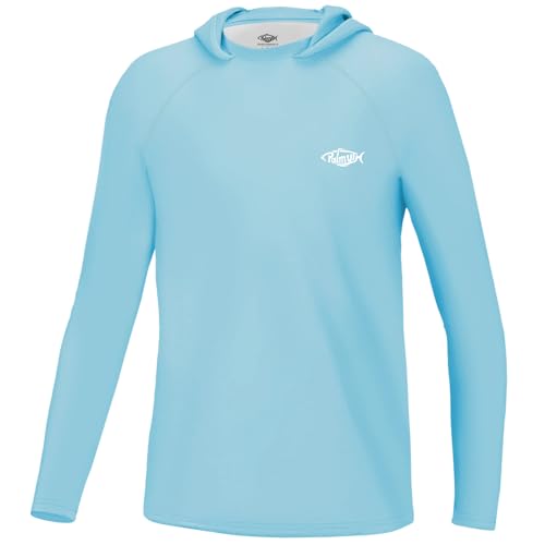Palmyth Boys Fishing Shirt with UPF 50+ Sun Protection, Long Sleeve Hoodie - Ice Blue, Cowboy Master, Large
