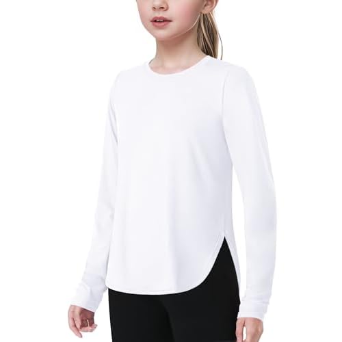 JOCMIC Girls Long Sleeve Shirts Kids Athletic Quick Dry Basic Tees for Gym Yoga Fall Tops UPF 50+ Sun Shirts