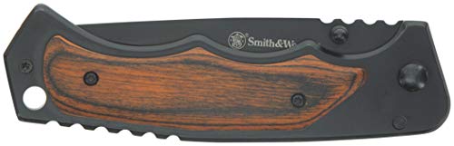 Smith & Wesson 8.5in Folding Knife with Drop Point Blade, Wood & Stainless Handle, Box