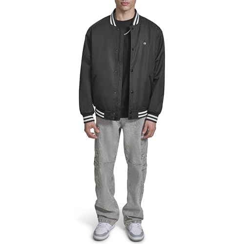 Champion mens Logo Striped-trim Varsity Jacket