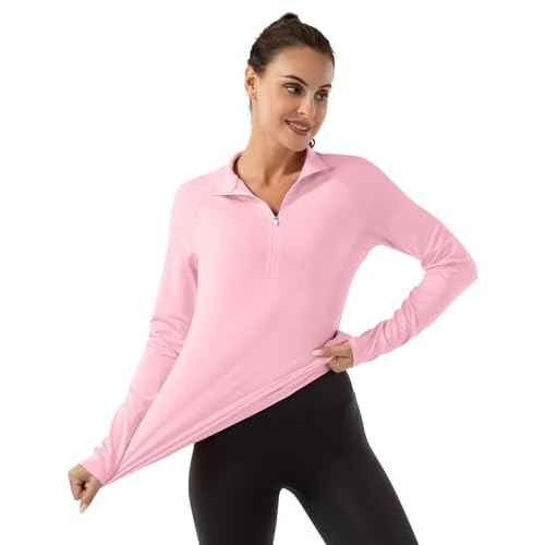 FKEEP Women's Polo Shirts Long Sleeve UPF 50+ Sun Protection Tennis Golf Workout Tops Sport Zipper V Neck