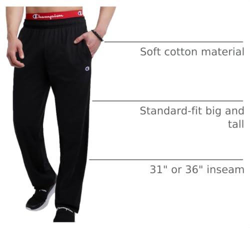 Champion Men's Open-Bottom Lounge Pants Large Black - Lightweight Cotton