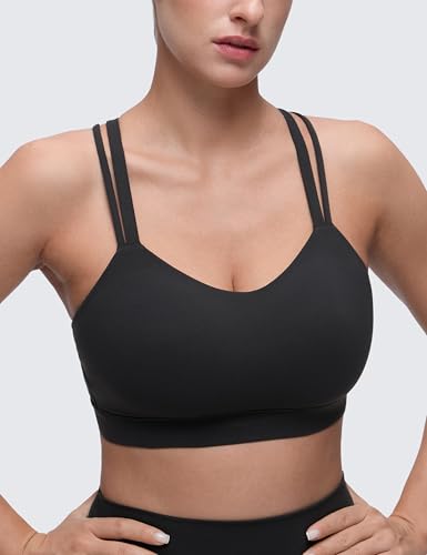 Large Black Soft Molded Sports Bra with Cross-Back Support - DD Cup Yoga Bra
