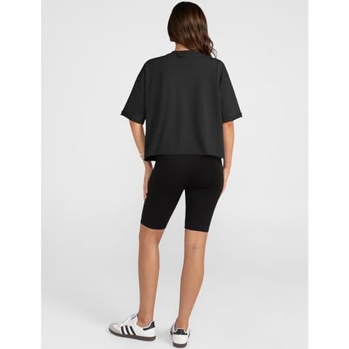 UEU Women's Comfy Basic Workout Gym Short Sleeve Crop Tops Casual Loose Oversized T-Shirts