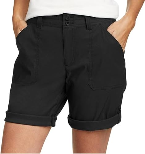 Eddie Bauer Women's Stretch UPF 50 Bermuda Shorts - 12 Black, Adjustable Length
