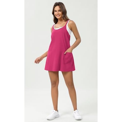 ODODOS Women's Purevibe Cotton Mini Dress with Pockets Strappy Racerback Cover Up Tank Dress (Shirts Not Included)