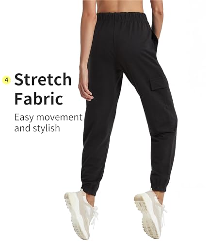 PULI Women's Black Medium Cargo Lounge Sweatpants - Loose Fit Joggers