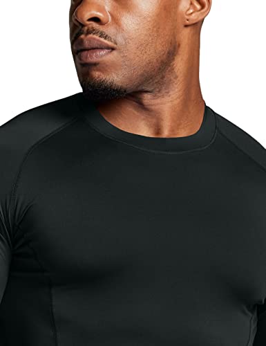 Men's UPF 50+ Long Sleeve Compression Shirt Water Sports Rash Guard 3 Pack Large Black