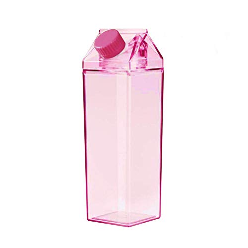 17oz Cute Leakproof Milk Carton Water Bottle - Portable Drinkware for Outdoor Activities - Pink