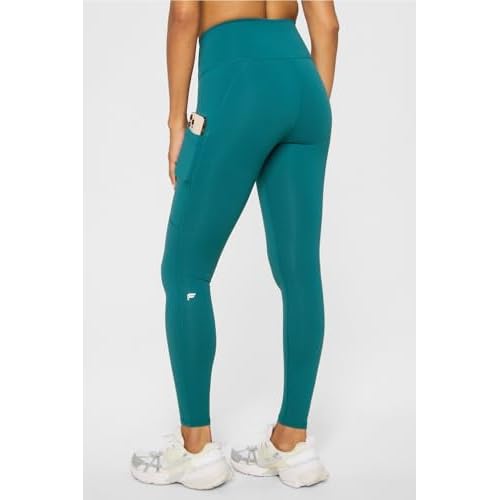 Fabletics Women's On-The-Go PowerHold High-Waisted Legging, Maximum Compression, Flattering, XL/Regular | 27, Green Abyss