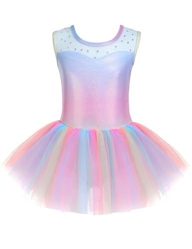 Girls Ballet Leotard with Skirt Dance Costume - Shiny Rainbow 4-5T