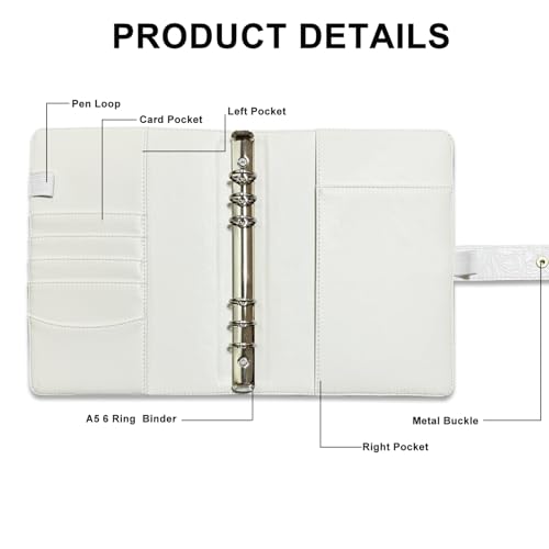 White KPOP A5 6 Ring Photocard Binder with 240 Pockets - Embossed PU Leather