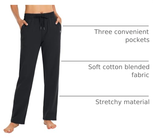 Women's Cotton Lounge Sweatpants with Pockets - Black 29 Inch Large