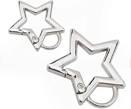 2 Pcs Star Shaped Stainless Steel Keychain Clip Carabiner Snap Hook Holder Star Carabiner Hook Clip Key Holder Carabiner Clip for Keys and Wallet with Key Chain Rings Accessories（Silver）