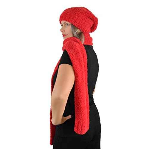 Barefoot Dreams CozyChic Red Beanie and Scarf Set, Slouchy, 100% Polyester Microfiber, Comfortable Winter Gear