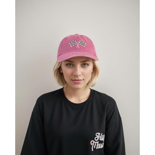 Racing Car Flag Hat for Men Women, Adjustable Embroidered Washed Race Car Baseball Cap