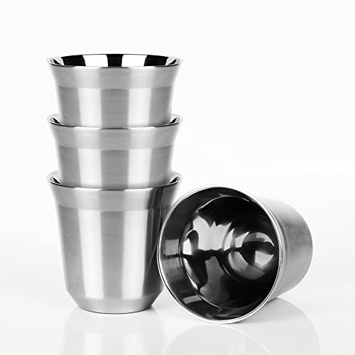 Stainless Steel Espresso Cups 75ml Double Wall Insulated - 4 Pack, Variation of Stainless Steel