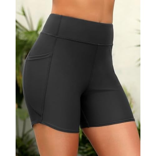 Daci Women High Waisted Swim Shorts - 5"/7" Bathing Suit Short with Pockets Liner Tummy Control Swimsuit Bottom Boy Shorts