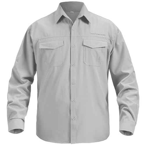 Mens Safari Sun Shirts UPF 50+ UV Sun Protection Long Sleeve Outdoor Quick Dry Fishing Hiking Gardening Shirts
