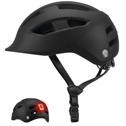 Adult Bike Helmet with Rear Light, Matte Black, L Size 22-23.6in