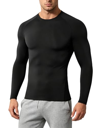 Men's Compression Shirts Long Sleeve Athletic Workout Tops Medium Black - 1/5 Pack