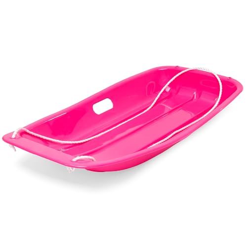 Pink Kids Plastic Toboggan Snow Sled with Pull Rope & Handles - 35 Inches