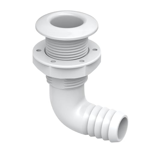 1-1/8 Inch White Angled Thru Hull Fitting with Check Valve - Marine Marine Plumbing