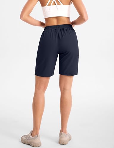 Women's 7/9 Inch Cargo Hiking Shorts with Zipper Pockets - Medium Navy, 9 Inch