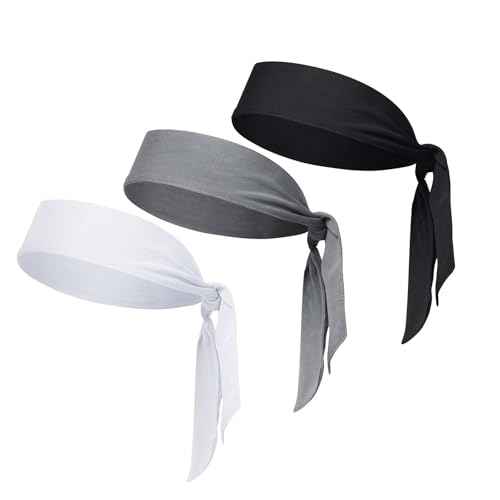 Sucrain 3pcs Head Ties Headband Sports Sweatband Adjustable Ninja Karate Head Band Sweat Wicking Workout Headband for Men Women Basketball, Running, Tennis, Athletics
