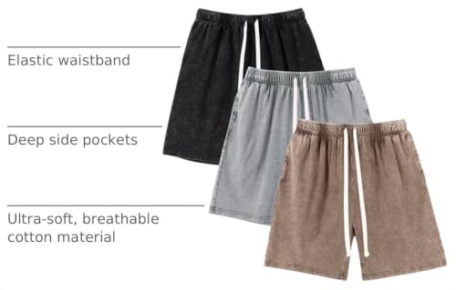 Gihuo Mens Sweat Shorts Cotton Athletic Shorts Vintage Acid Wash Drawstring XXL Blacklight Grey Khaki