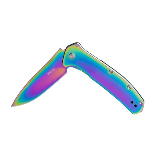 Rainbow Coated Kershaw Outcome Pocket Knife - 2.8 Inch Drop Point Blade, Assisted Opening
