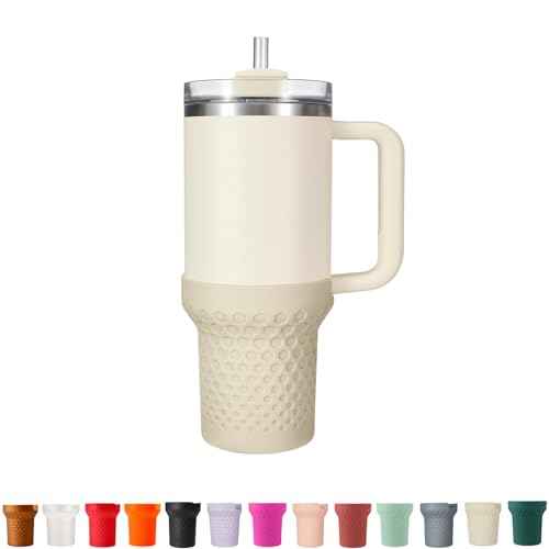 Silicone Boot for Stanley, Cup Bottom Protector Sleeve Accessories for Stanley Quencher H2.0 FlowState Tumbler 40oz / Adventure Quencher Tumbler 40oz (Cream)