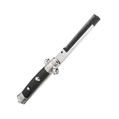 9-Inch Stainless Steel Switchblade Folding Pocket Comb - Locking Button