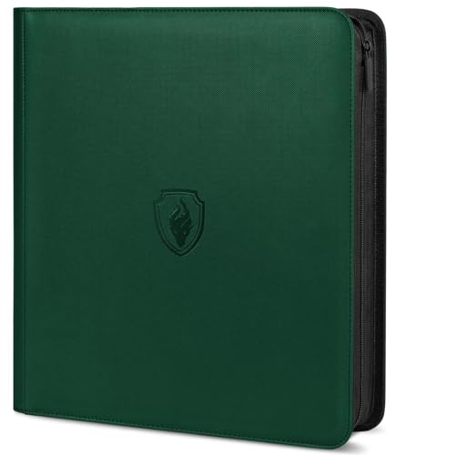 12 Pocket Zip Card Binder - 15 x 13.6-inch Green Trading Card Organizer