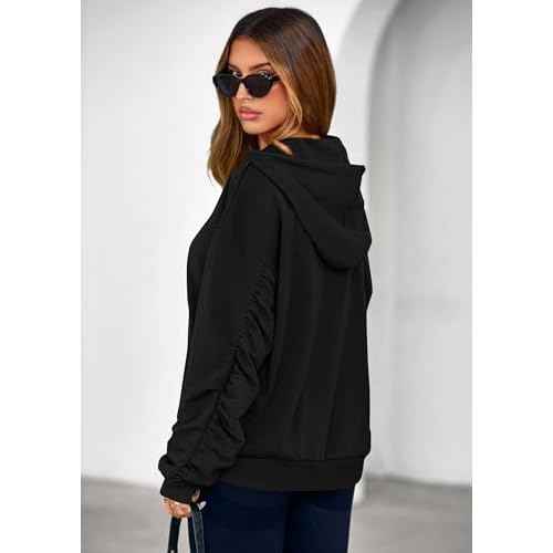 PRETTYGARDEN Hoodies for Women Oversized Pullover Sweatshirts 2025 Ruched Long Sleeve Casual Tops Fall Fashion Y2K Clothes