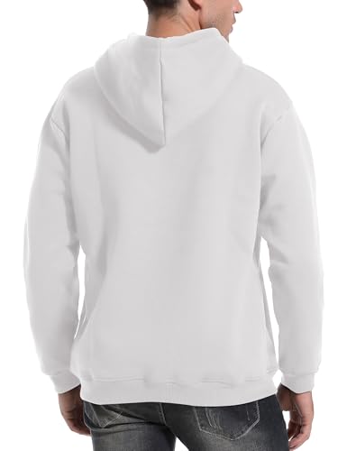 Flygo Men's Casual Fleece Sherpa Lined Hoodie Winter Warm Pullover Hooded Sweatshirt - White, XX-Large