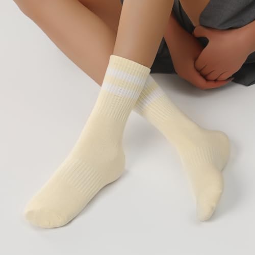 Women's Crew Socks with Cotton Stripes - 6 Pairs, Multiple Colors