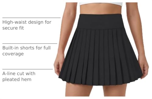 Girls Tennis Skirts with Pockets & Liner High Waisted Athletic Skort Black 7-8Y
