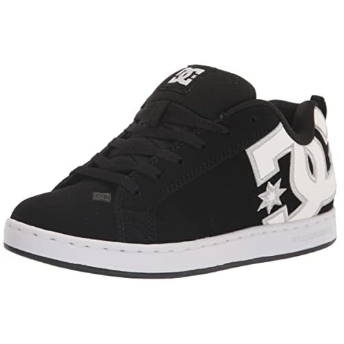 DC Women's Court Graffik Casual Low Top Skate Shoe, Black/White Stencil, 6