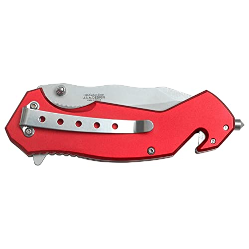 Folding Pocket Knife with Serrated Blade and American Flag Handle - Tactical Rescue Tool