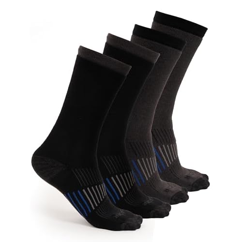 Men's Cushioned Moisture-Wicking Crew Socks (4-Pack) Mid-Weight Work Socks Moisture-Wicking, Arch Support, Fits Sizes 6-12