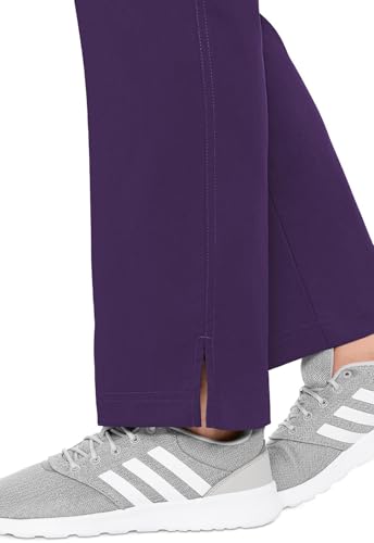 Women's Yoga Pull-On Scrub Pants with 7 Pockets - Small Eggplant