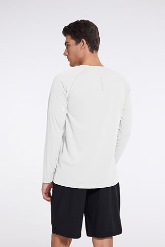 Men's UPF 50+ Long Sleeve Sun Protection Shirt - White, Large, Quick Dry Rash Guard