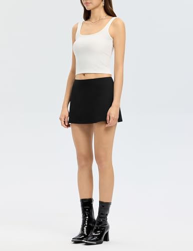 Women's Low Rise Micro Mini Skirt Skort with Built-In Shorts - Medium Black