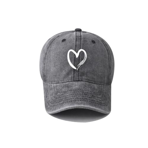 Women's Vintage Washed Baseball Cap Adjustable Cute Heart Graphic Cotton Dad Hat